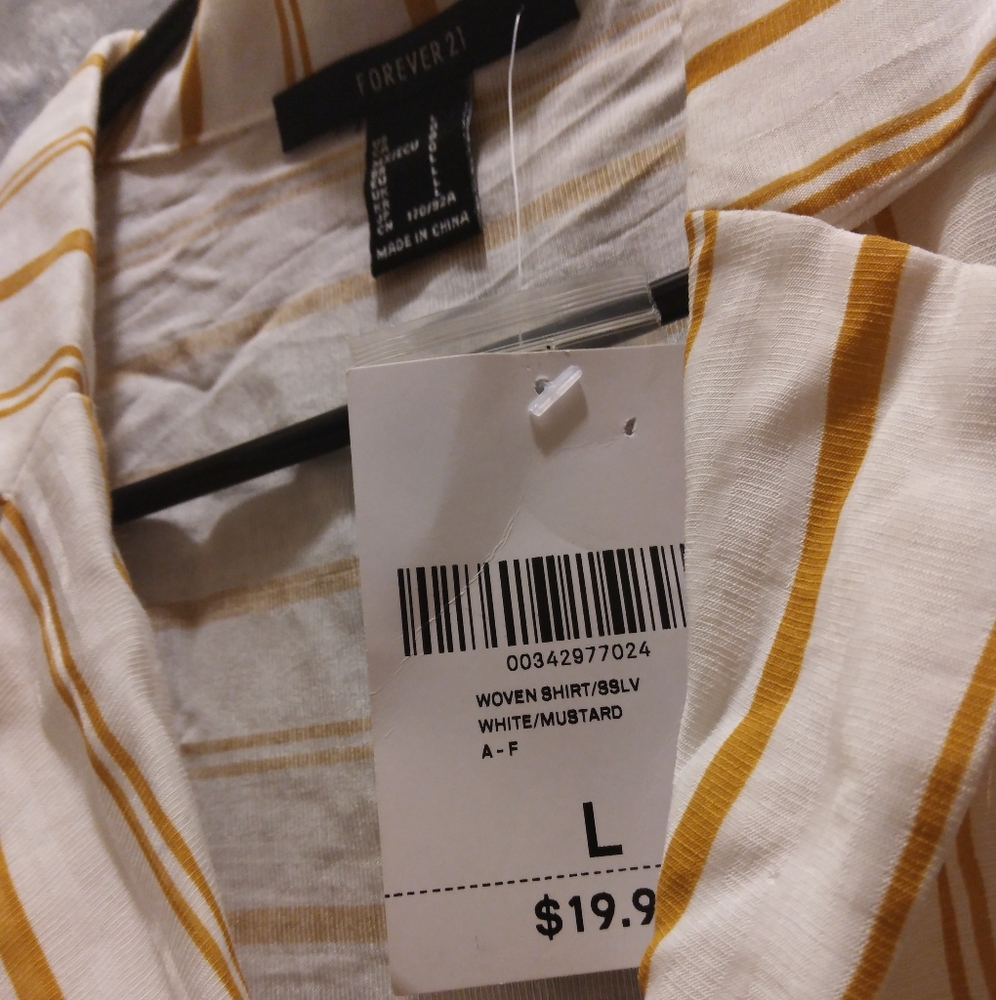 White button up croped mustard stripped shirts size 11